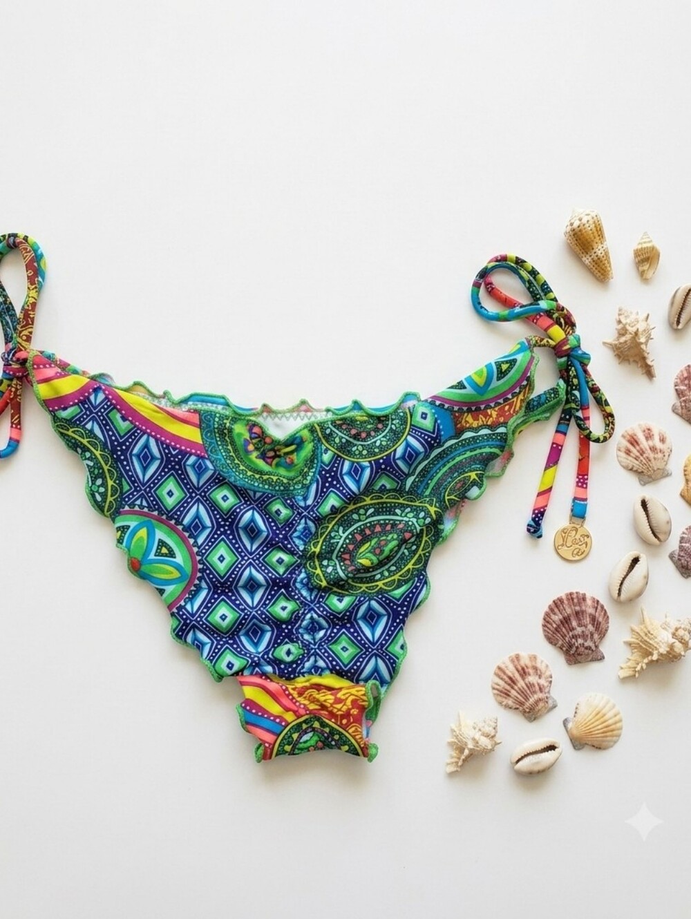 Luli Fama Multicolor Scalloped Edge Bikini Bottom